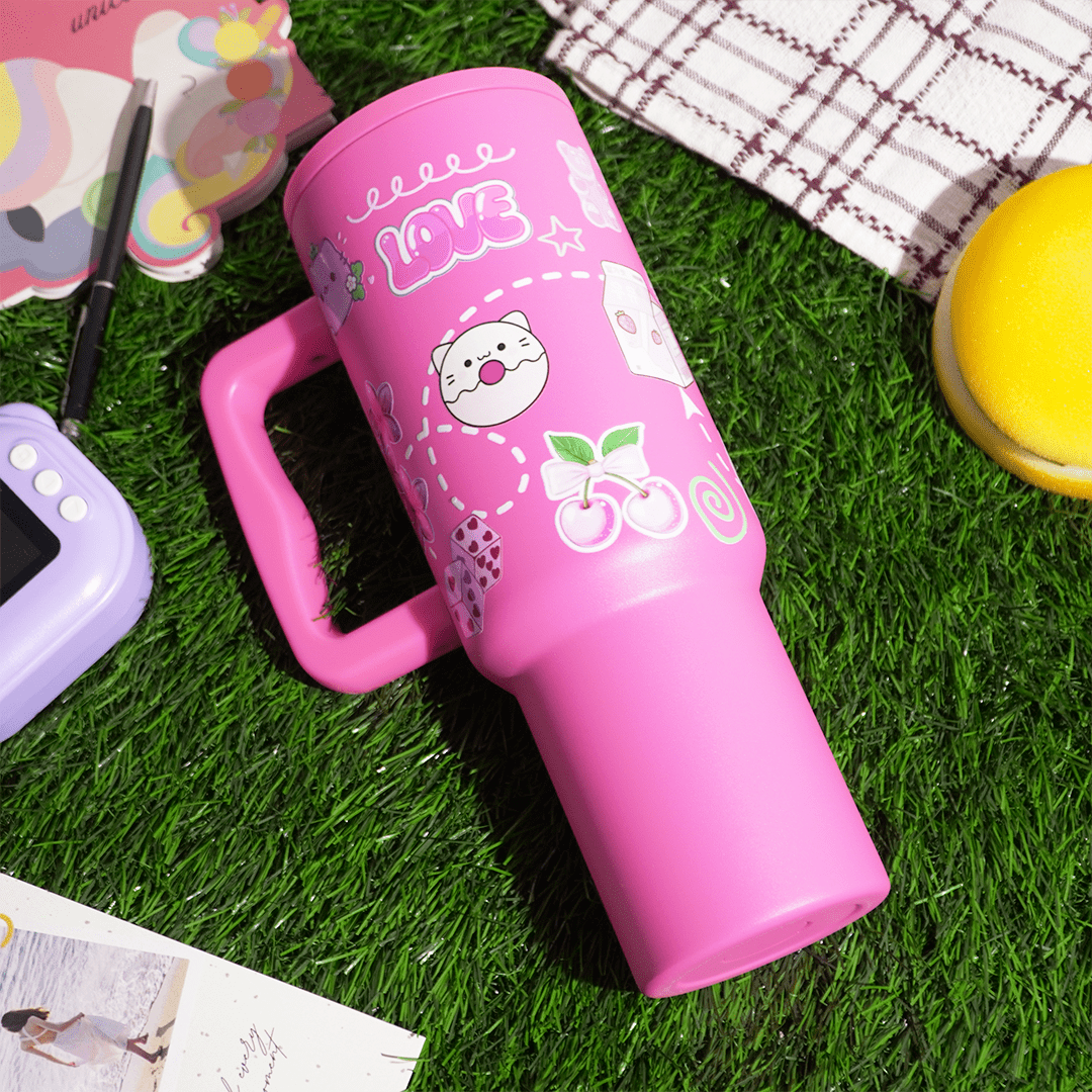 “Hot Pink Love Doodle Tumbler – Leak-Proof & Stylish” - Memories InsitePINK LOVE DOODLE TUMBLER-40 OZ