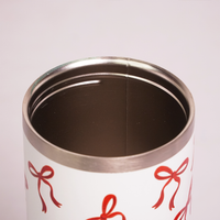 Bow Print Tumbler with Handle & Decorative Bead Charm | Reusable Travel Cup with Lid & Straw