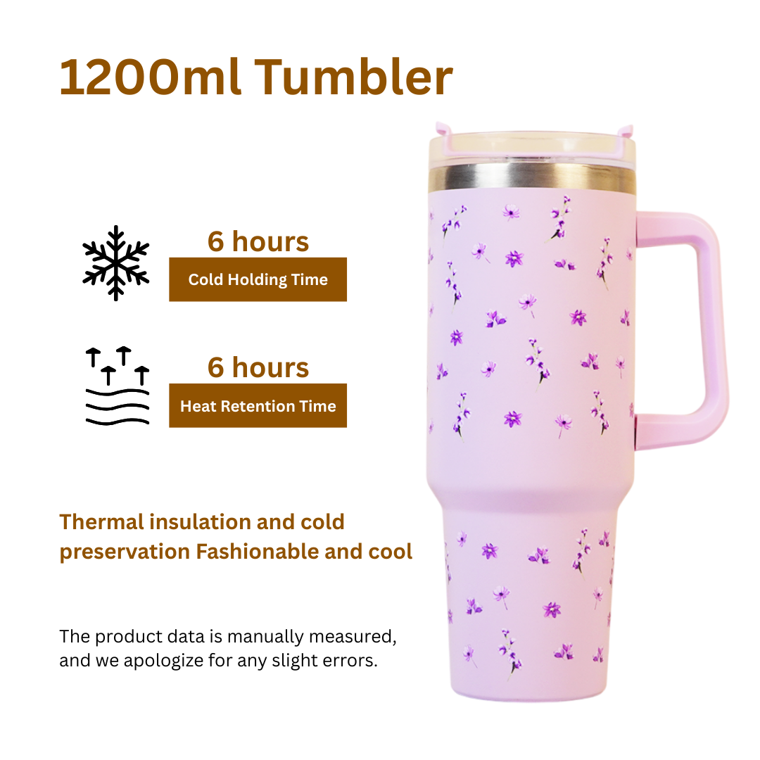 Floral Insulated Tumbler with Handle & Straw