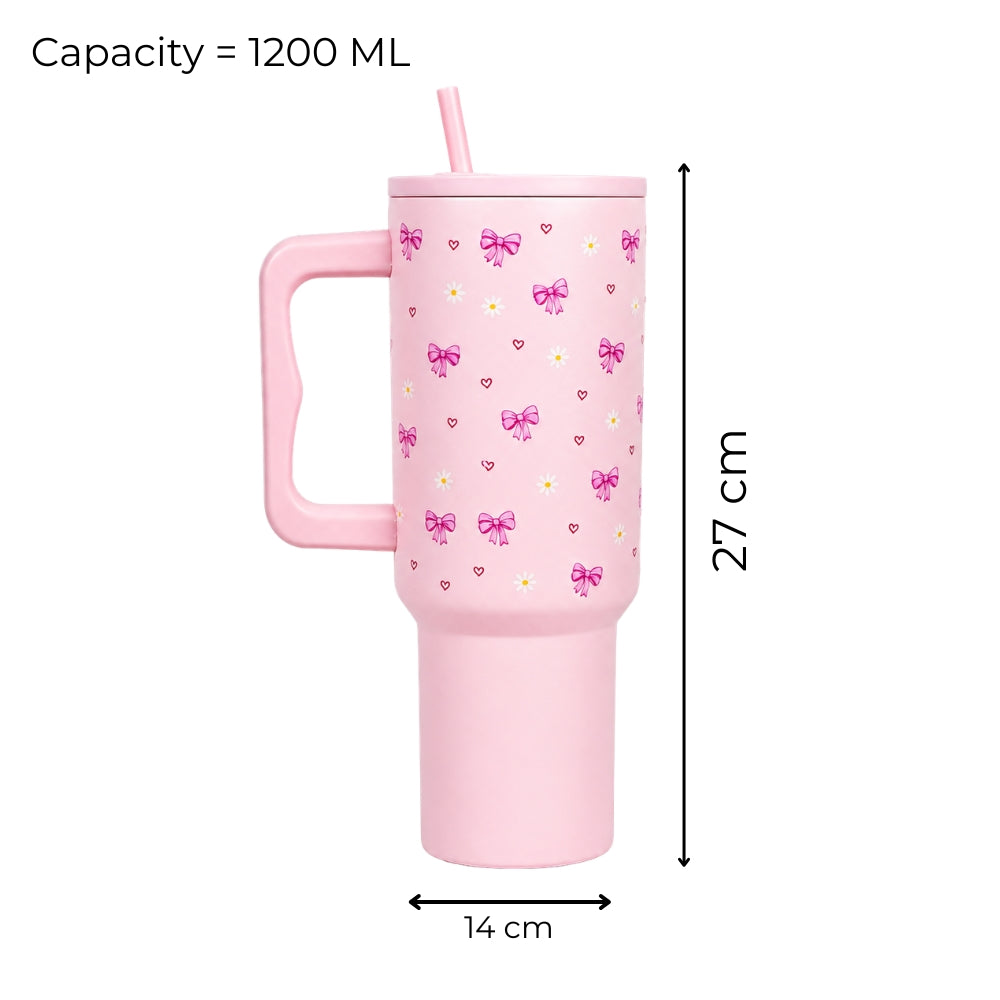 Cute Pastel Pink Tumbler with Bow, Daisy & Heart