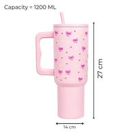 Cute Pastel Pink Tumbler with Bow, Daisy & Heart