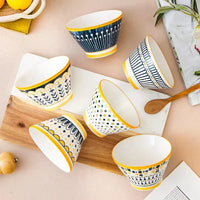 Golden Rim Harmony Bowls – Set of 6 | Elegant Ceramic Serving Bowls