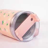 Peach Strawberry Tumbler with Straw & Handle – Cute Pink Fruit Print Travel Tumbler