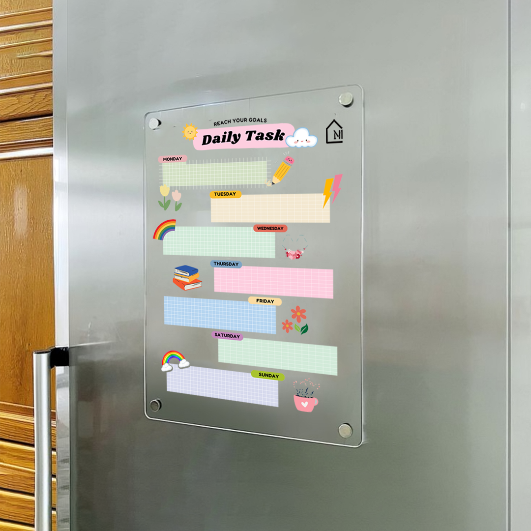 "Daily Task" Weekly Family Planner for Fridge - Clear Acrylic + Accessories