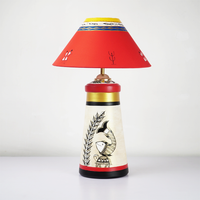 Handcrafted Warli Art Table Lamp – Red & Gold Ethnic Shade