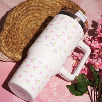 Floral Stainless Steel Insulated Tumbler with Handle & Straw – 1200ml Leakproof Travel Mug | Height 27cm, Width 7cm
