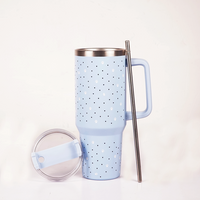 Blue Paw & Heart Print Tumbler – Insulated Travel Tumbler with Handle & Straw