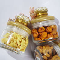 Set-4 Luxury Decorative Storage Jars Set with Pearl & Floral Lid