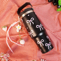 Bow Print Tumbler with Handle & Charm | Reusable Travel Cup | Cute Everyday Drinkware