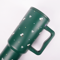 Floral Bow GREEN  Tumbler with Straw & Handle