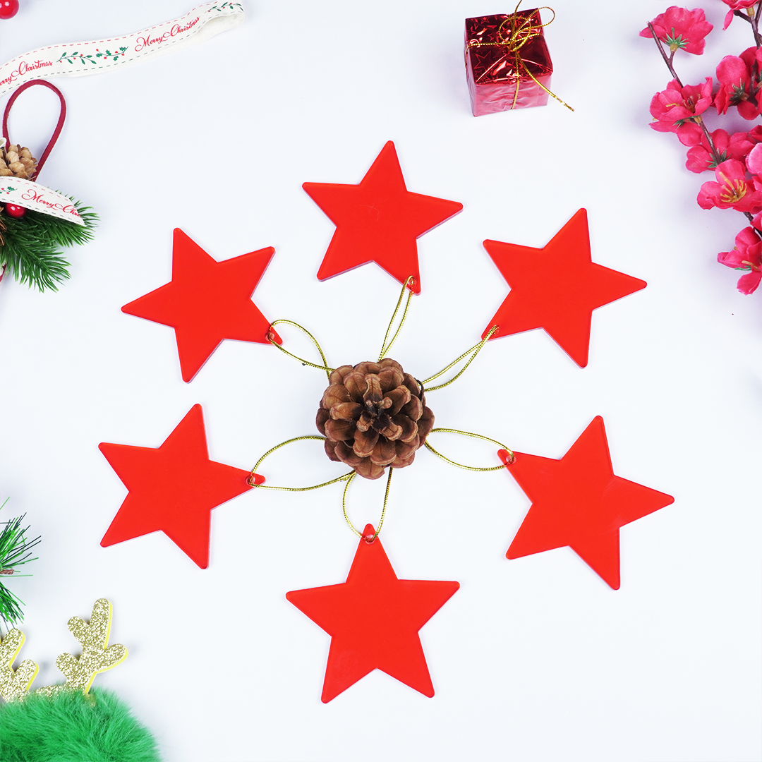 Red Star designed Christmas Decoration Ornaments- Set of 6
