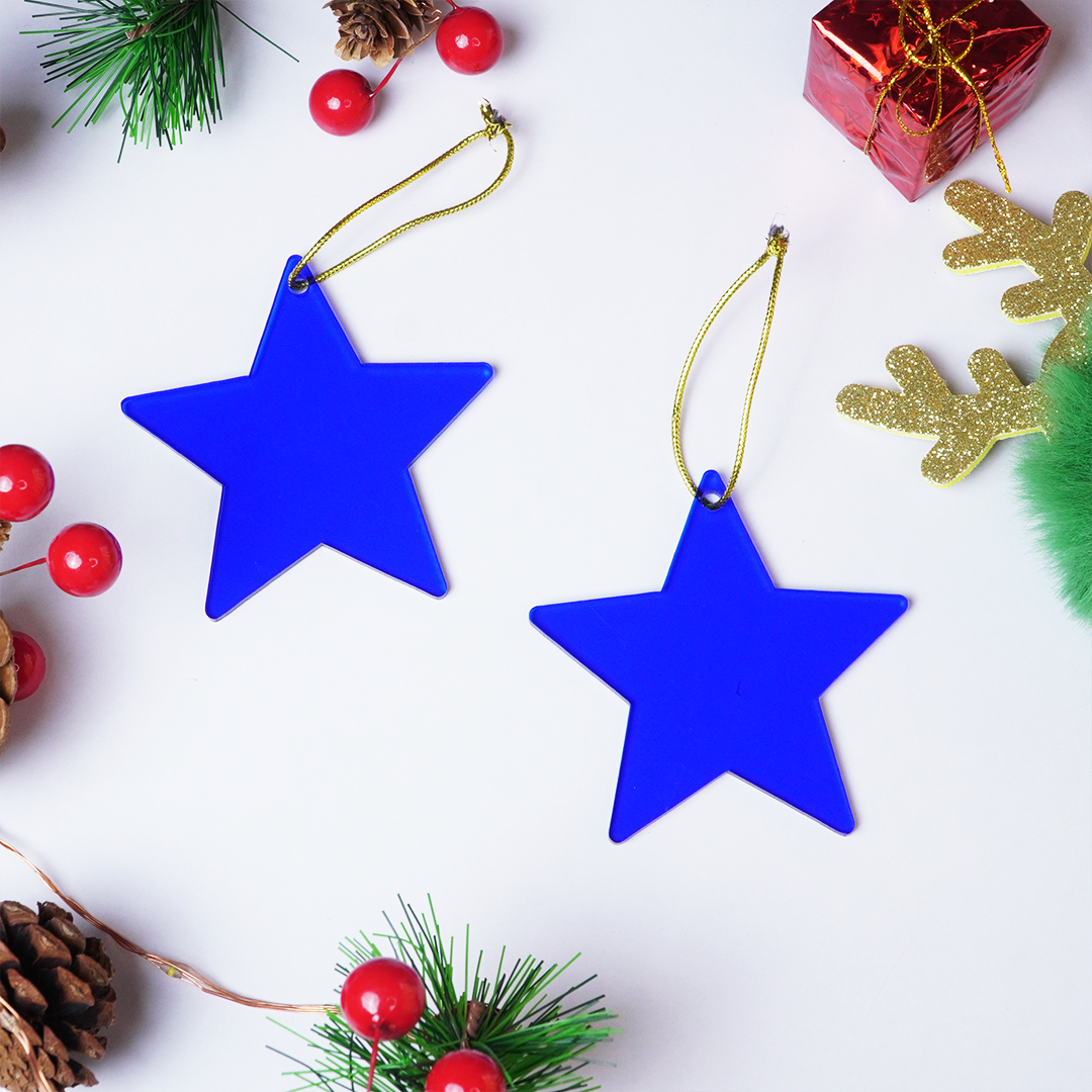 Blue Star designed Christmas Decoration Ornaments- Set of 6