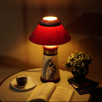 Handcrafted Warli Art Table Lamp – Red & Gold Ethnic Shade