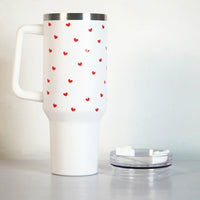 Cute Red Heart Print White Stainless Steel Tumbler with Handle