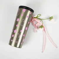 Bunny & Star Print Sipper Bottle with Charm | Reusable Travel Water Bottle | Cute Everyday Drinkware