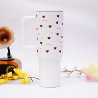 Love Heart Stainless Steel Travel Tumbler with Handle & Leakproof Lid | Double Wall Vacuum Insulated Coffee Mug