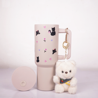 Cute Black Cat Travel Tumbler with Straw & Handle