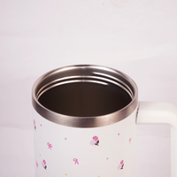 White Flower Tumbler with Handle & Straw – Cute Rose & Bow Design Reusable Travel Cup
