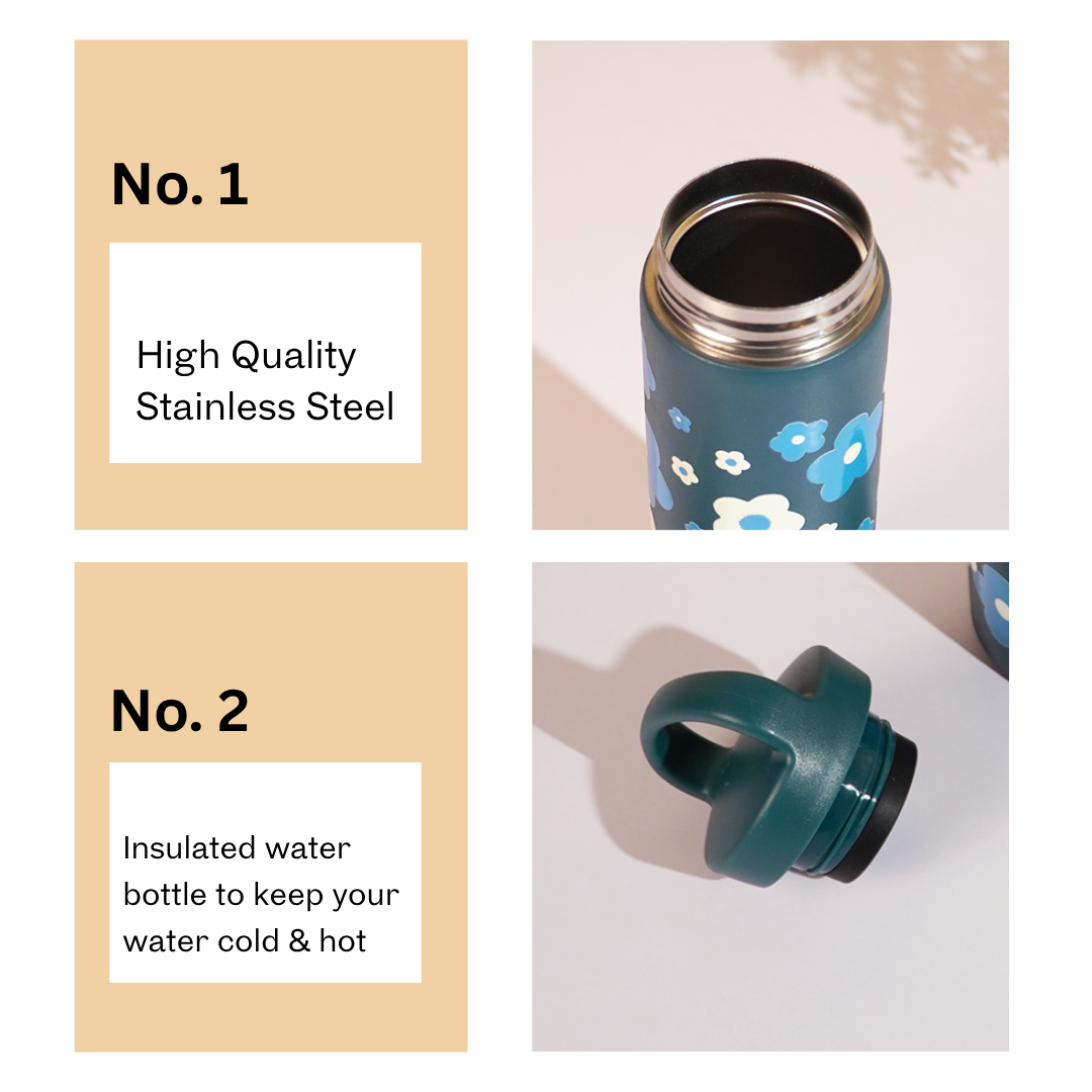 Bloom Wave Vacuum Insulated Tumbler – 490ml Hot & Cold Stainless Steel Bottle with Carry Loop Lid