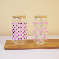 Set-2 Glass Tumbler with Bamboo Lid & Straw