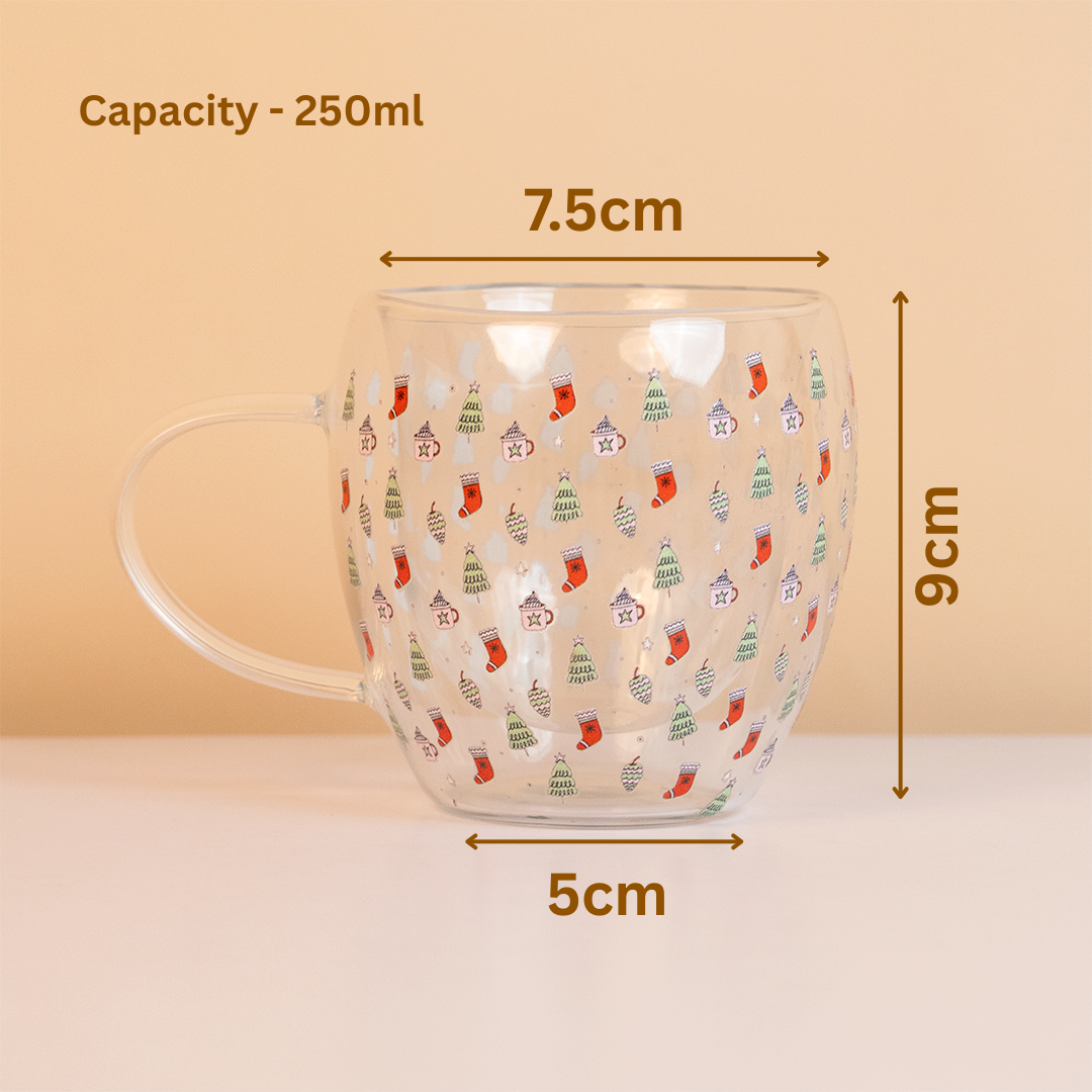 Set-2 Christmas Tree & Stocking -Double Wall Glass Mug
