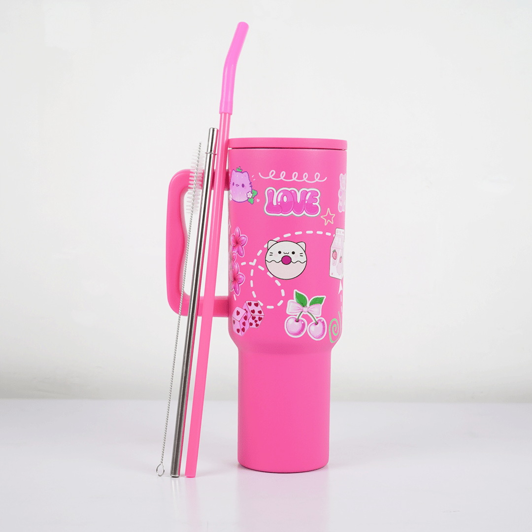 “Hot Pink Love Doodle Tumbler – Leak-Proof & Stylish” - Memories InsitePINK LOVE DOODLE TUMBLER-40 OZ