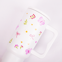 Butterfly, Bow & Floral Print travel  WHITE Tumbler