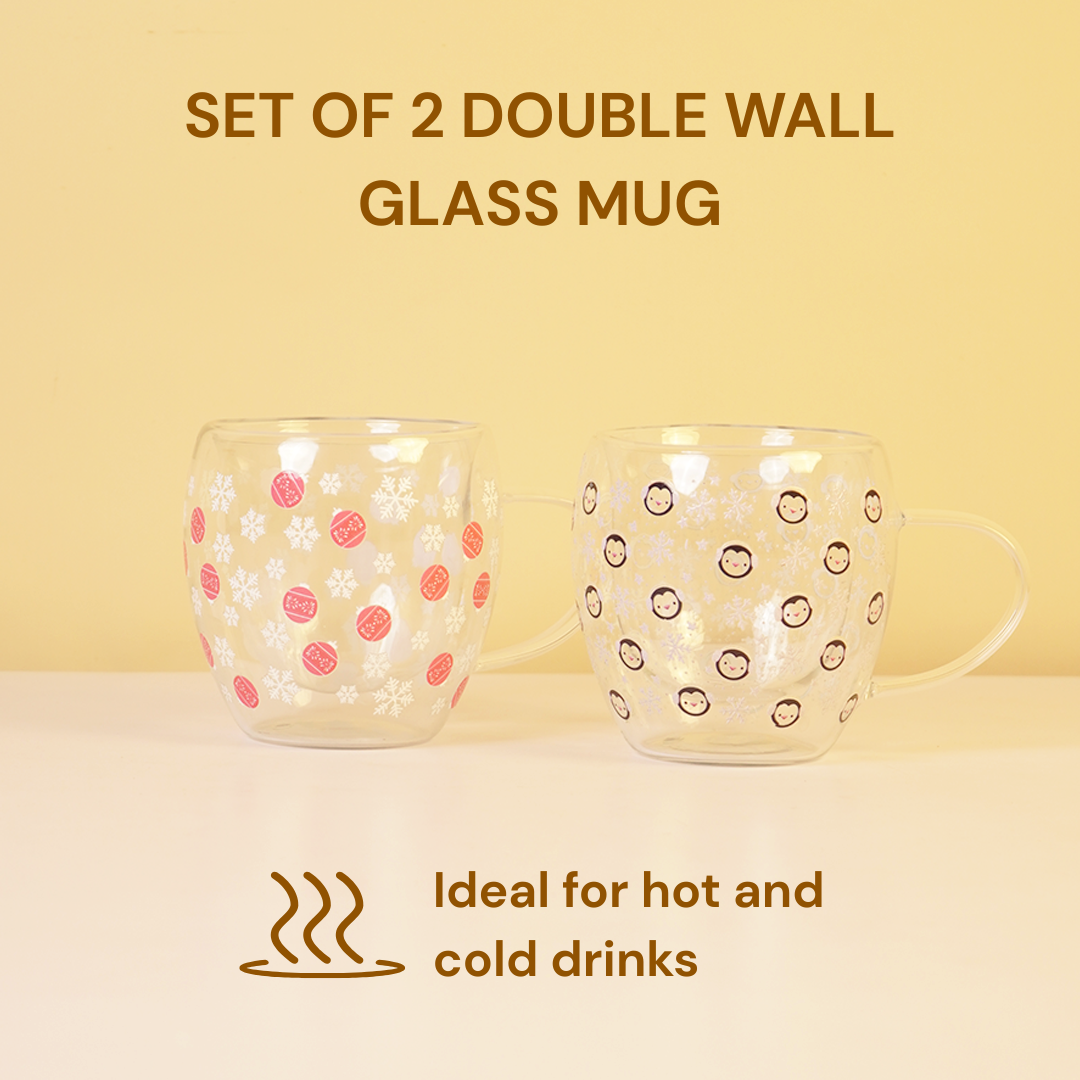 Set-2 Elegant Christmas Glass Mug
