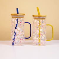 Christmas Ginger Bread with Minis Glass Tumbler with Handle & Bamboo Lid – Set of 2 | Festive Holiday Design with Straw