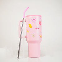 Blush Pop Aesthetic Tumbler with Handle, Straw & Spill-Proof Lid