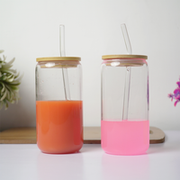 Clear Glass Tumbler with Bamboo Lid & Reusable Glass Straw