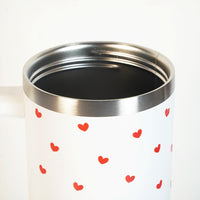 Cute Red Heart Print White Stainless Steel Tumbler with Handle