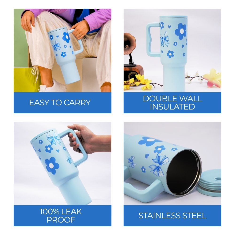 Bow with Flower 40oz Insulated Tumbler – Sky  Blue