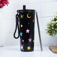 Galaxy Theme Stainless Steel Sipper Bottle with Straw