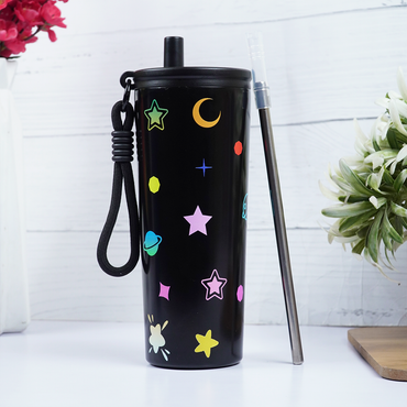 Galaxy Theme Stainless Steel Sipper Bottle with Straw