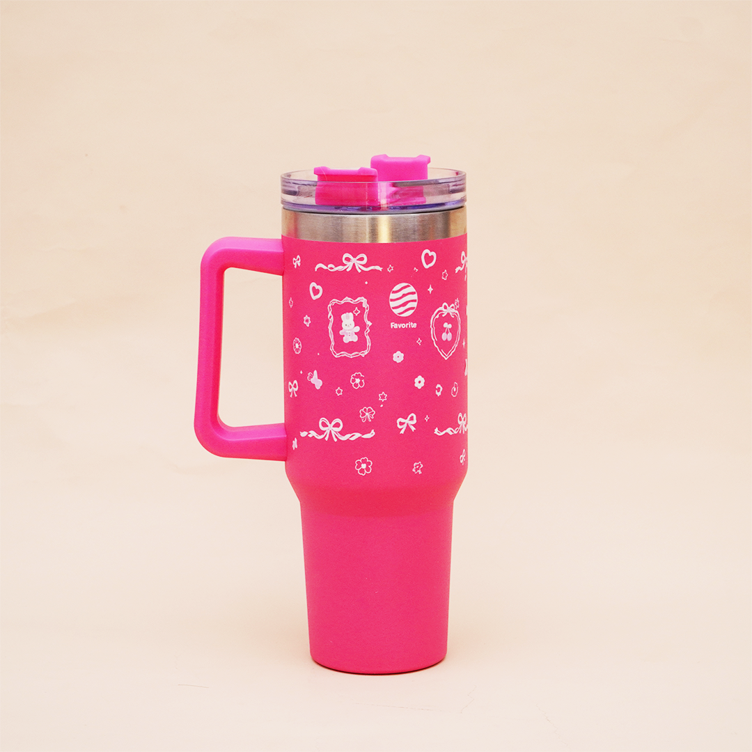 Kawaii Bow Print Design Pink Stainless Steel Tumbler