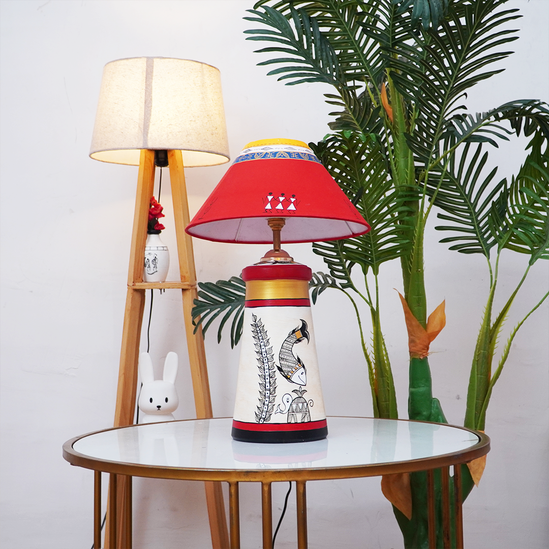 Rangriti Tribal Glow Table Lamp – Red & Gold Ethnic Shade