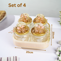 Set-4 Luxury Decorative Storage Jars Set with Pearl & Floral Lid