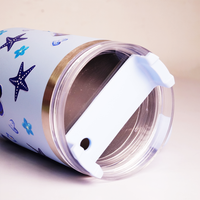 Starfish Print Tumbler with Handle & Straw | Reusable Travel Water Cup | Stylish Drinkware