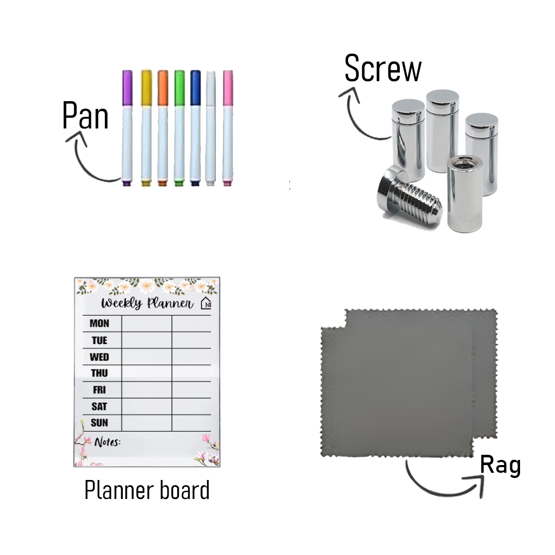 Chic Floral Acrylic Milky Weekly Wall Planner - Rewritable Wall Organizer for Home, School & Office