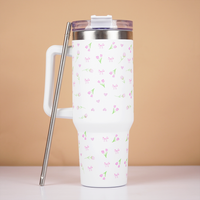 Floral Stainless Steel Insulated Tumbler with Handle & Straw – 1200ml Leakproof Travel Mug | Height 27cm, Width 7cm