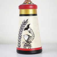Handcrafted Warli Art Table Lamp – Red & Gold Ethnic Shade