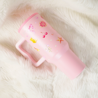 Blush Pop Aesthetic Tumbler with Handle, Straw & Spill-Proof Lid