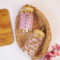 Set-2 Glass Tumbler with Bamboo Lid & Straw