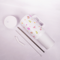 Butterfly, Bow & Floral Print travel  WHITE Tumbler