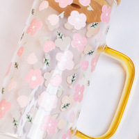 Set of 2 Blossom Glass Tumbler with Bamboo Lid & Straw