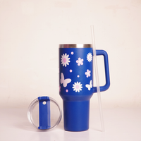 Sun Flower Print Tumbler with Handle & Straw | Reusable Travel Water Cup | Stylish Drinkware