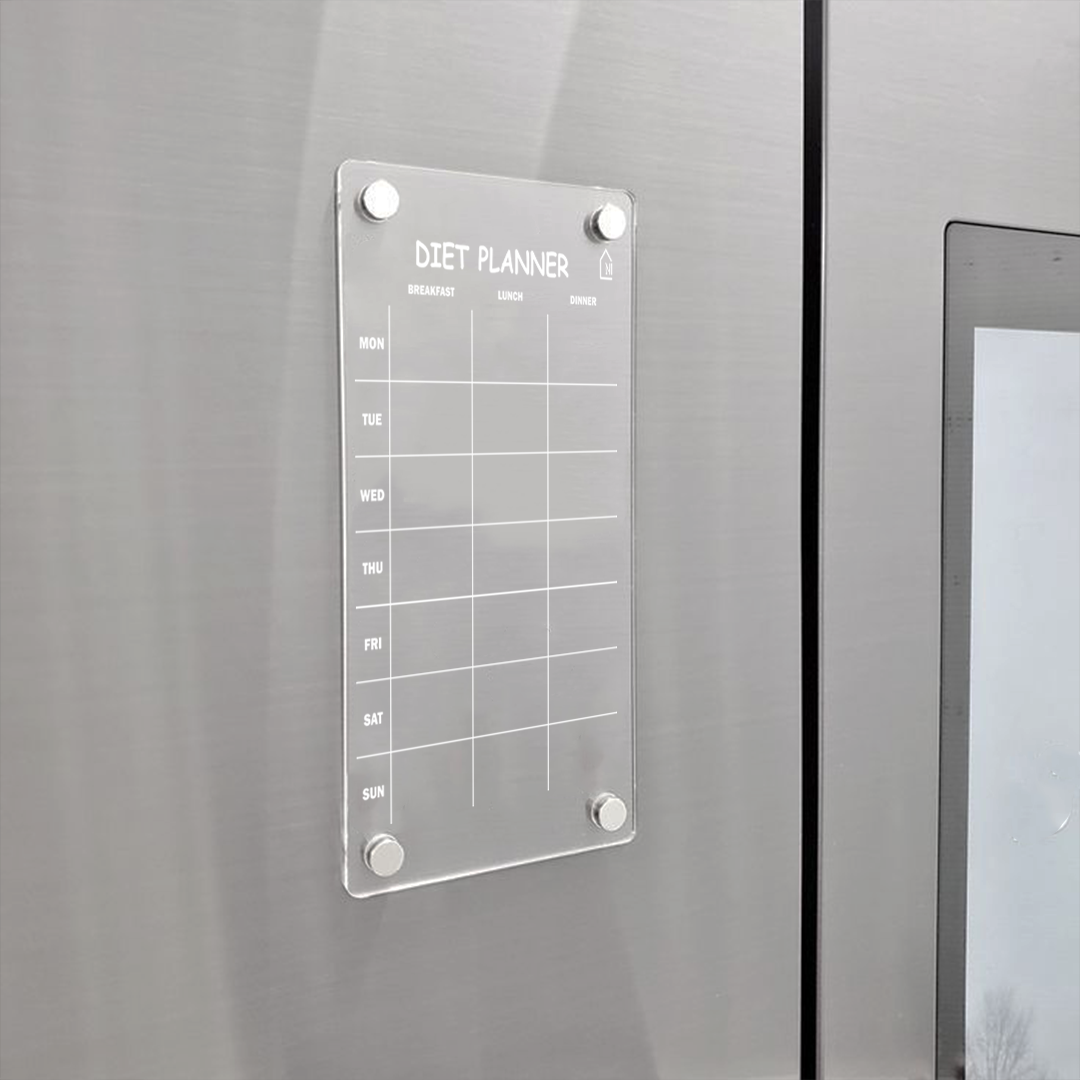 Weekly Diet Acrylic Planner| Magnetic Fridge Board with Marker Set