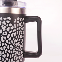 Black Leopard Print Tumbler with Handle & Straw – Stylish Reusable Travel Cup for Women & Girls
