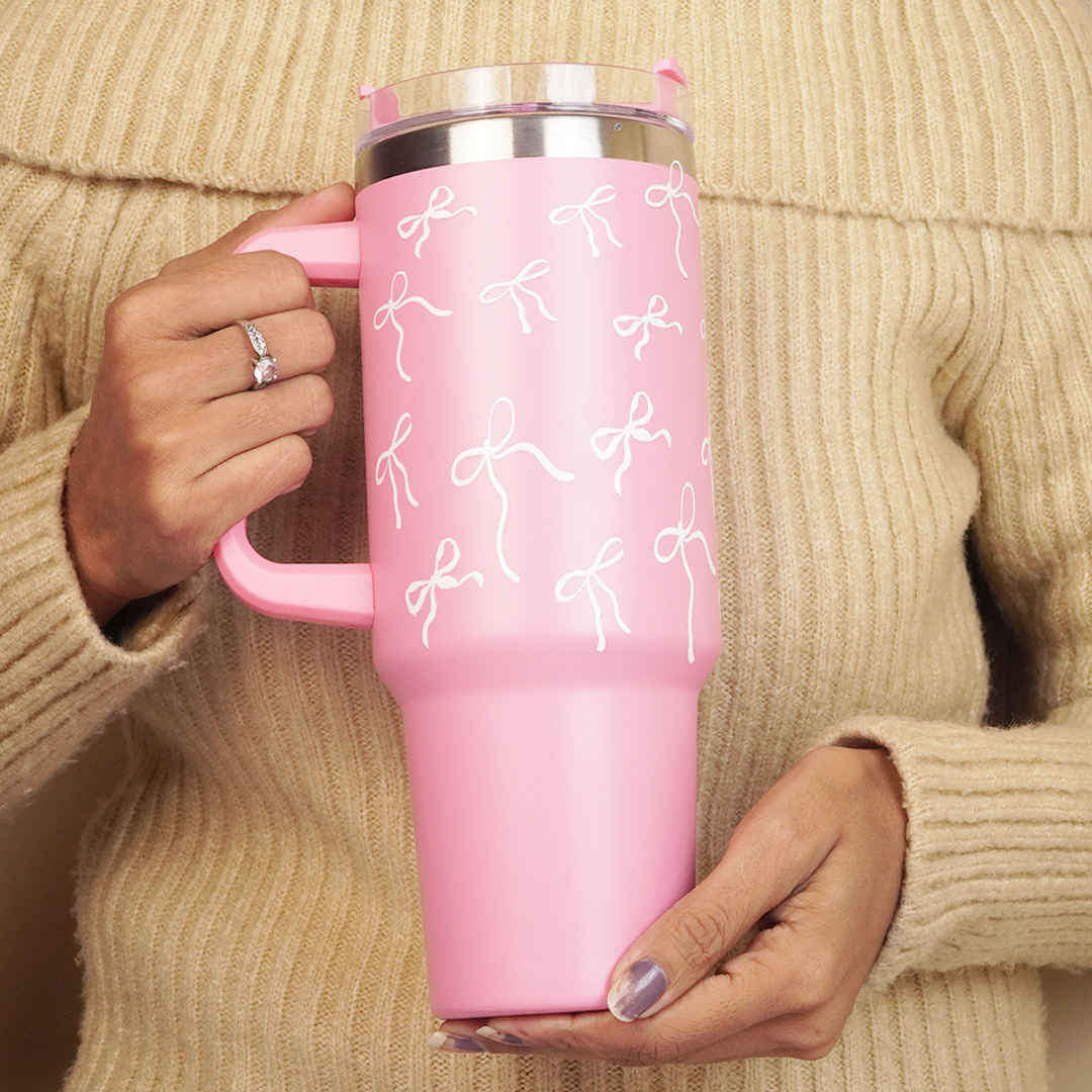 Pink Insulated Tumbler with Handle & Straw